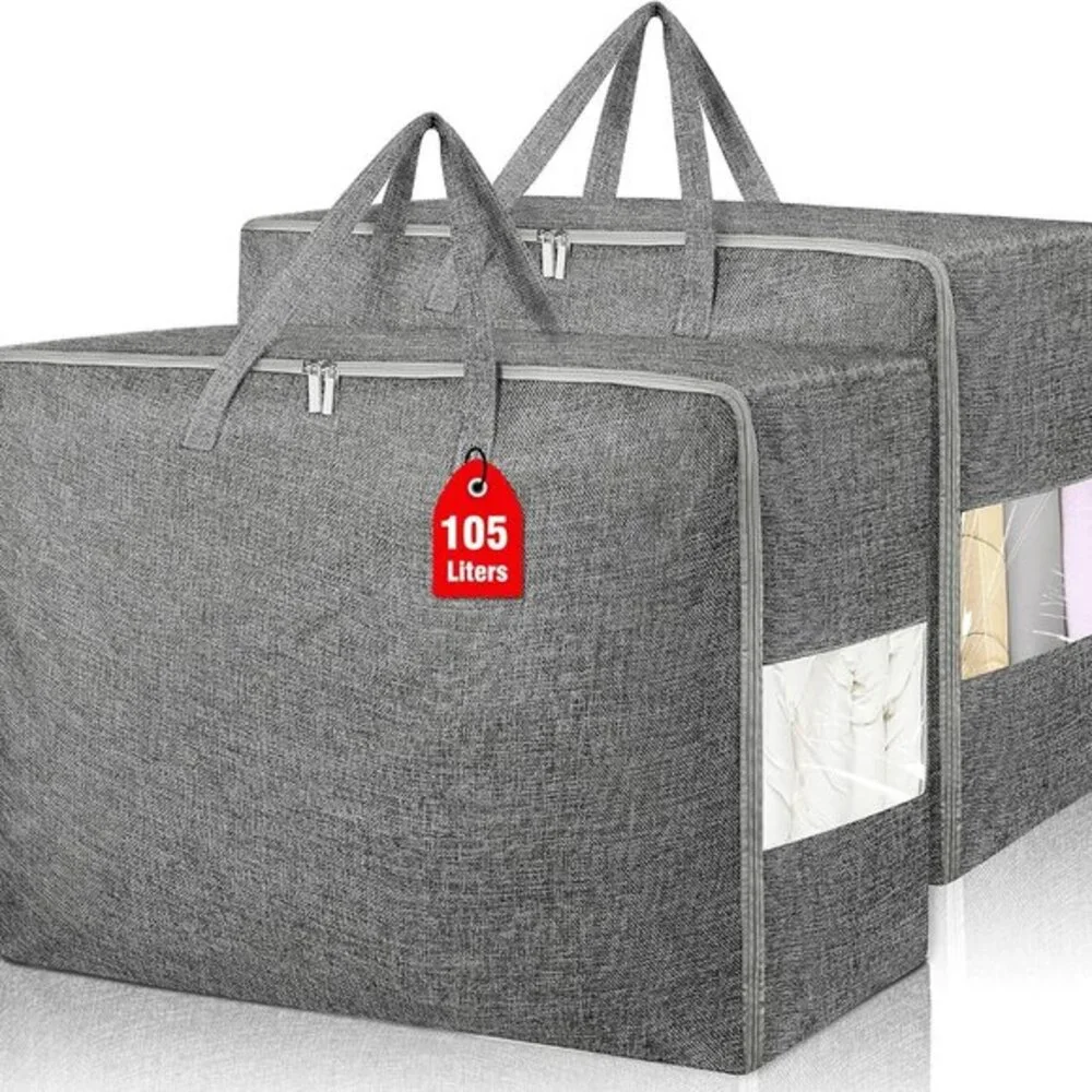 2Pack 105L Extra Large Storage Bags, Folding Moving‎ Comforter Blanket Storage